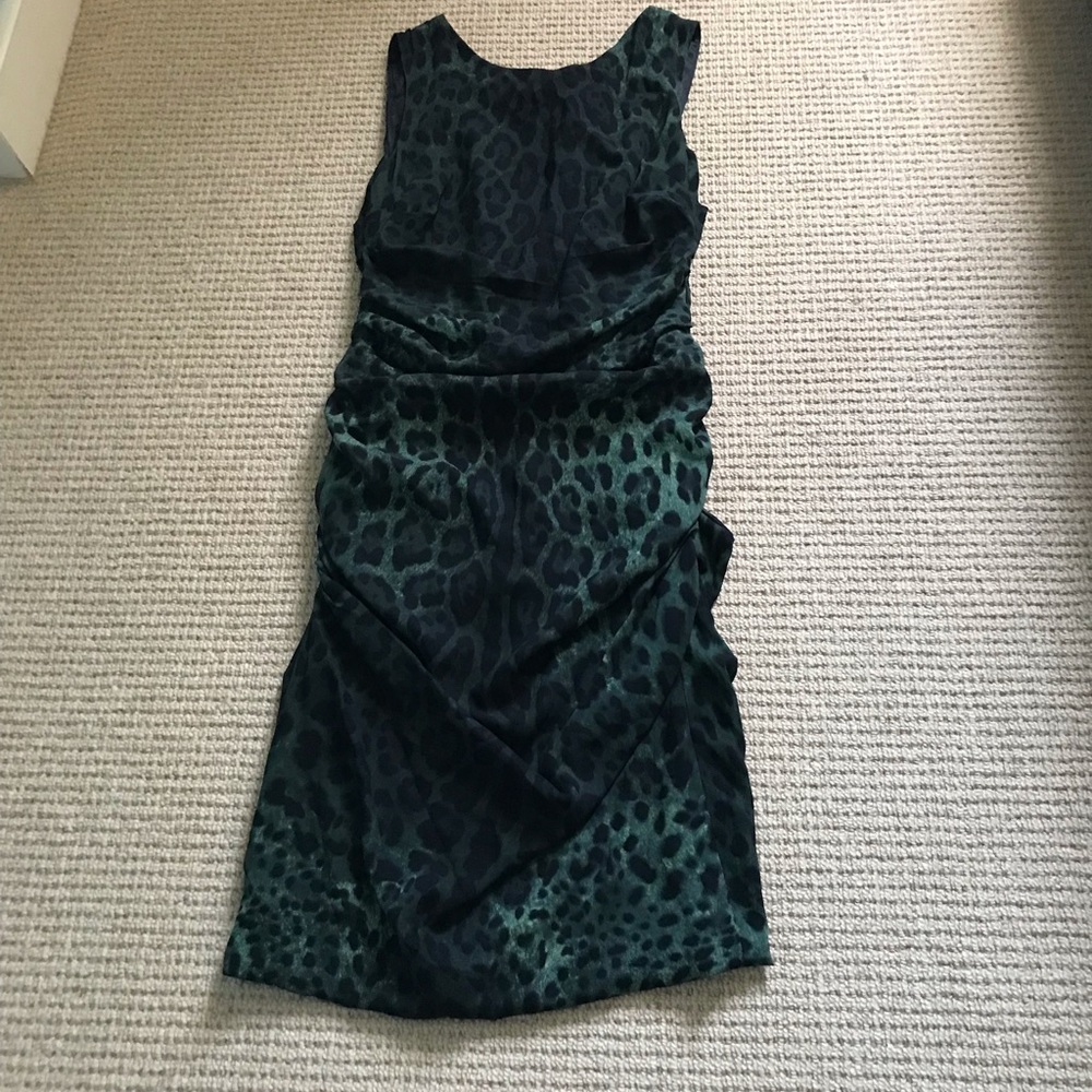 Dolce & Gabbana D&G Green Leopard animal print 100% Silk Print Dress Size 46